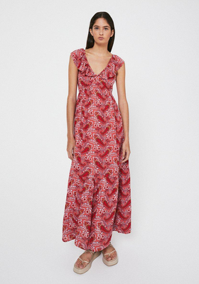 Printed Cheesecloth Frill Maxi Dress