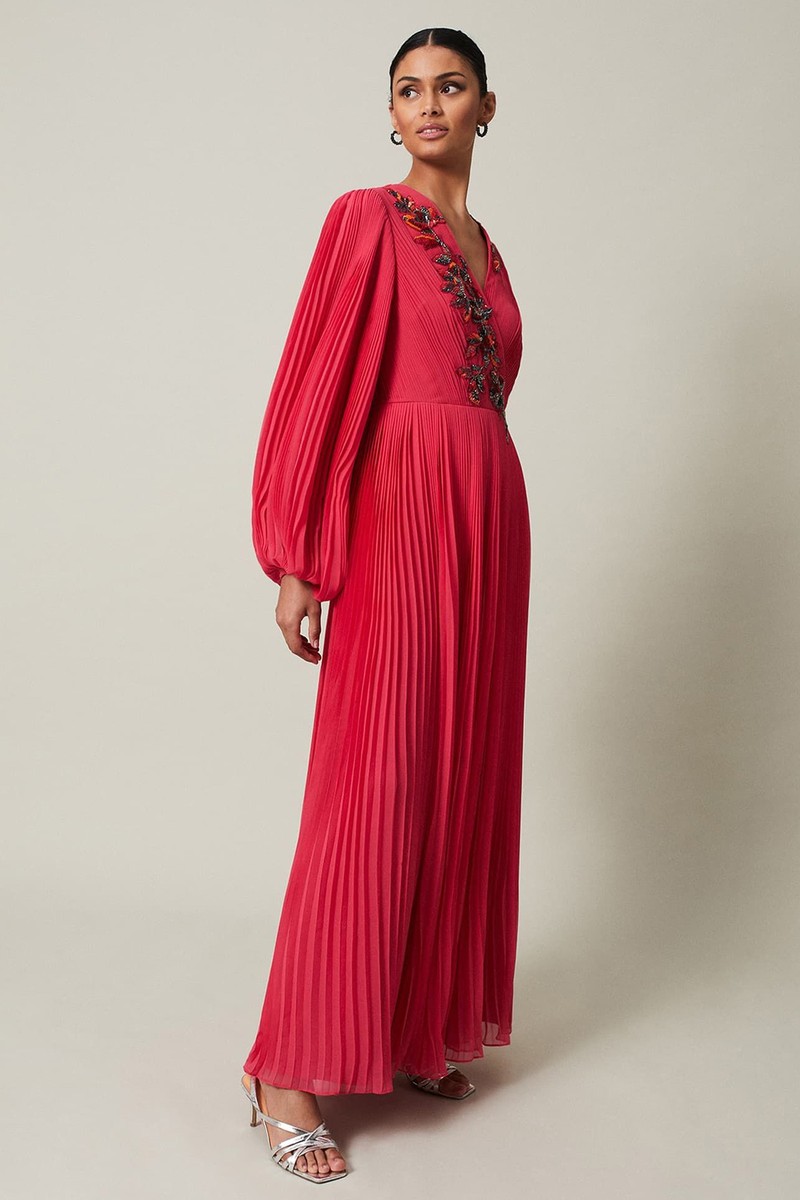 Lillian Pleated Wrap Maxi Dress