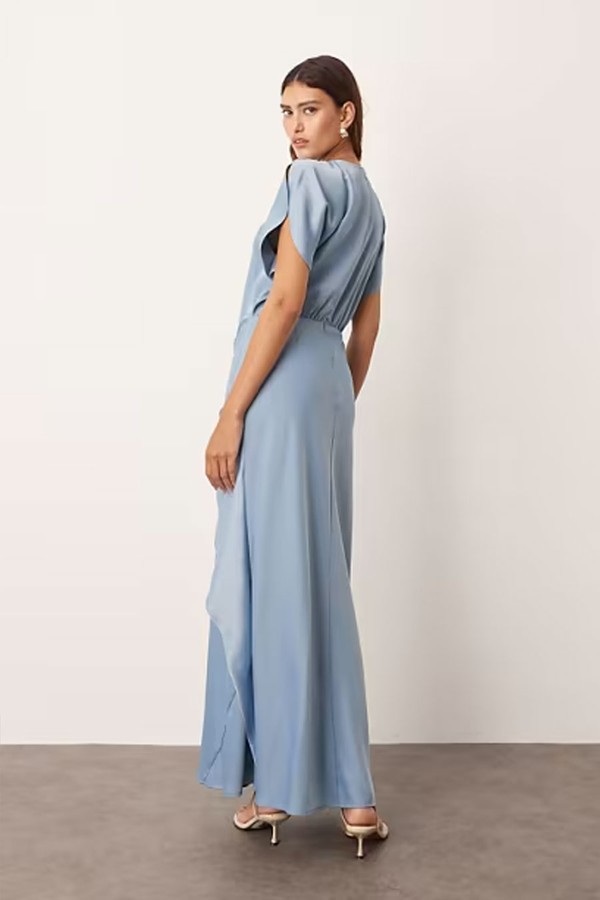 Drape Split Sleeve Maxi Dress With Metal Trim