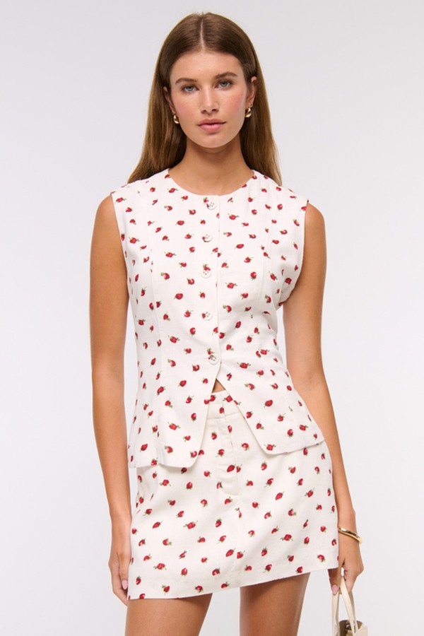 Linen-Blend High-Neck Vest from Abercrombie & Fitch