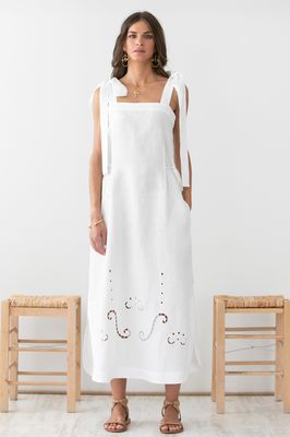 Iphigenia Linen Cut Embroidered Long Dress