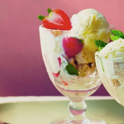 Gin-Soaked Strawberries & Cream Sundae