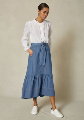 Chambray Denim Skirt + Belt from ME+EM