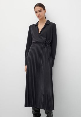 Surplice Dress With Pleated Skirt