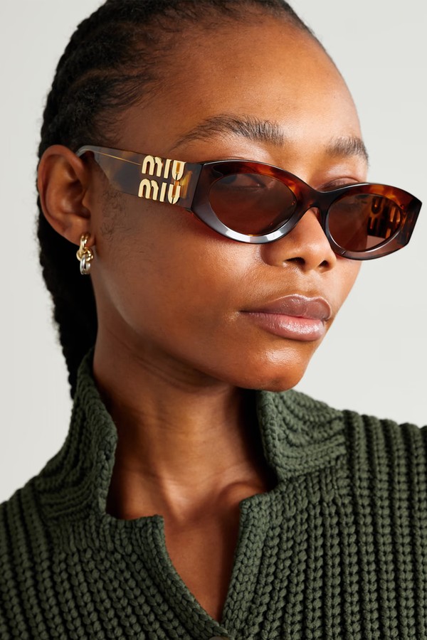 Glimpse Oval-Frame Tortoiseshell Acetate Sunglasses from MIUMIU
