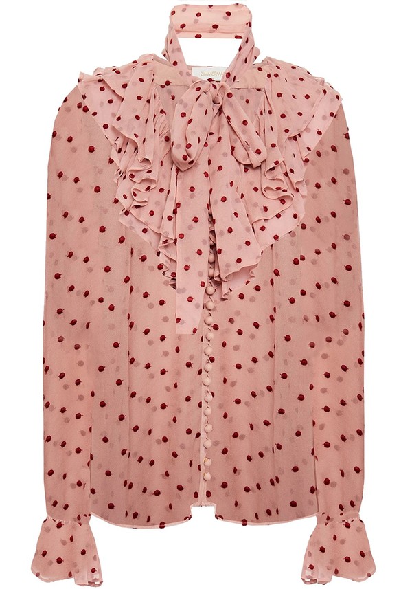 Pussy-Bow Ruffled Swiss Dot Silk-Chiffon Shirt from Zimmermann
