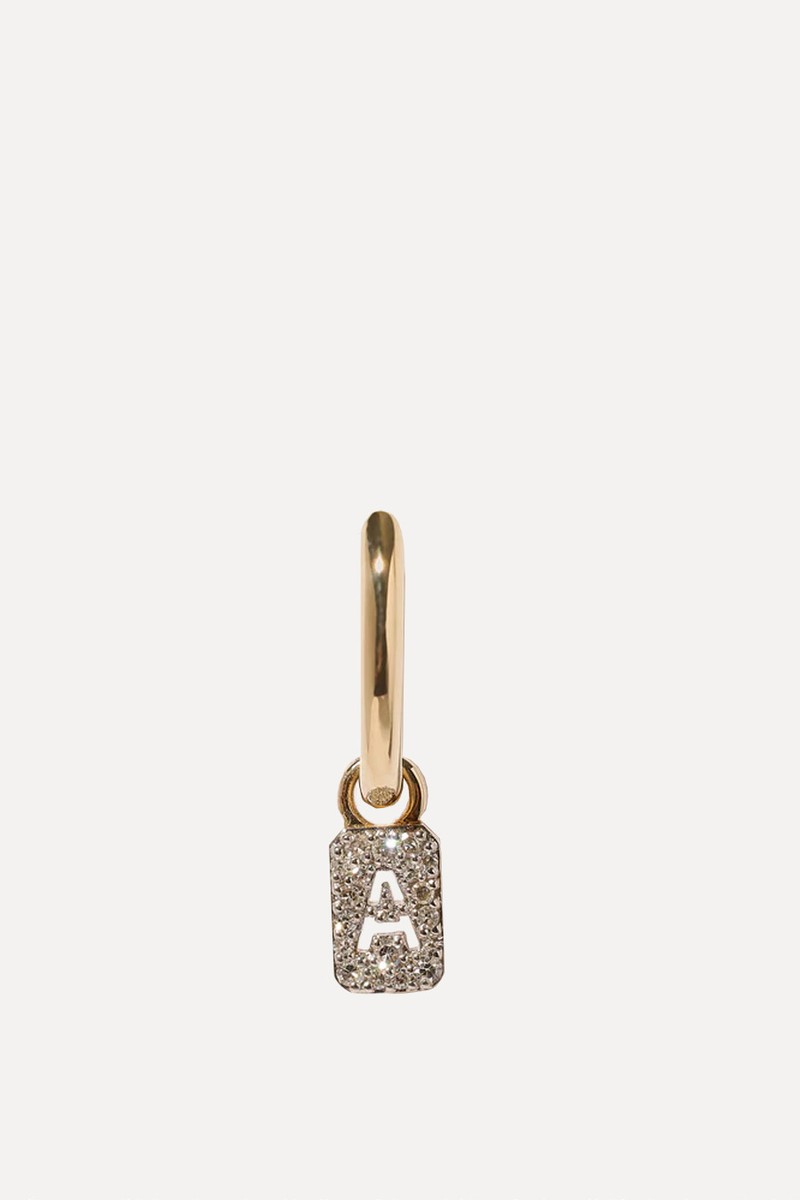 Tiny Diamond Initial Earring Charm & Mini Oval Hoop from Otiumberg