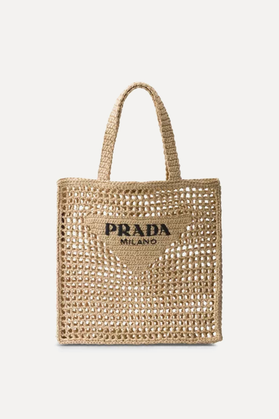 Triangle-Logo Raffia Tote Bag from Prada