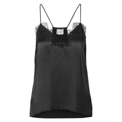 The Racer Lace Trimmed Silk Charmeuse Camisole from Cami NYC