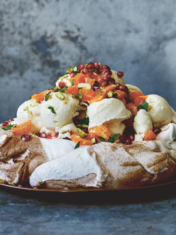 Cinnamon Pavlova With Winter Fruit