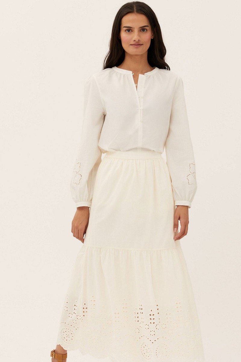 Pure Cotton Broderie Midi Tiered Skirt from Marks & Spencer