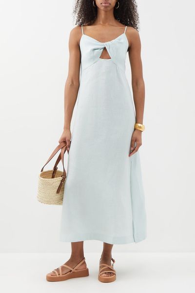 Lara Keyhole-Cutout Organic-Linen Maxi Dress from Casa Raki