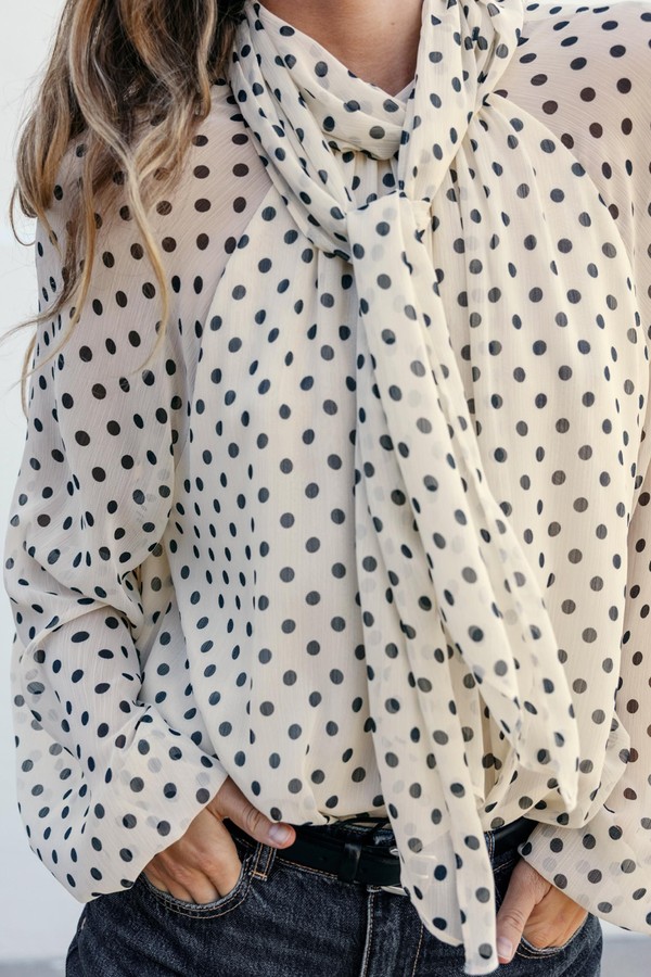  Polka Dot Blouse With Bow