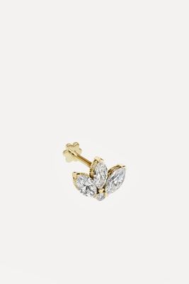 18ct Mini Diamond Engraved Lotus Single Threaded Stud Earring from Maria Tash