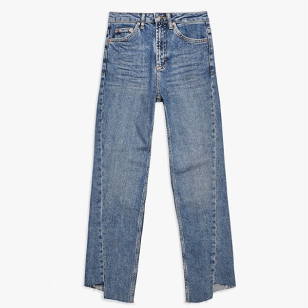 Mid Stone Twist Hem Straight Leg Jeans from Topshop