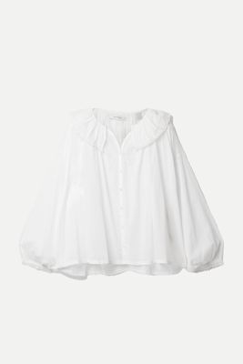 Jana Ruffled Crochet-Trimmed Organic Cotton-Voile Blouse from DÔEN