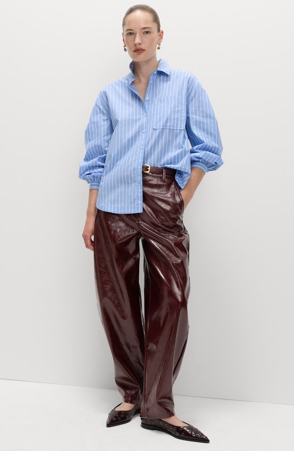 Leather Look Textured Barrel Leg Trousers