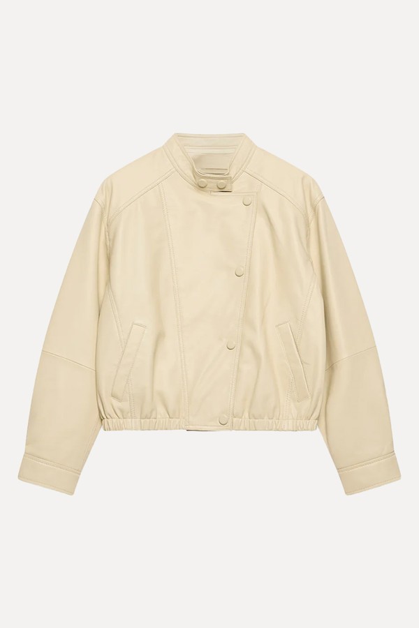 Leather Cropped Pilot Bomber Jacket from Mint Velvet