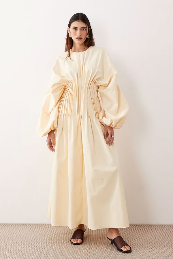 Pleat Waist Long Sleeve Maxi Dress from ARRANGE