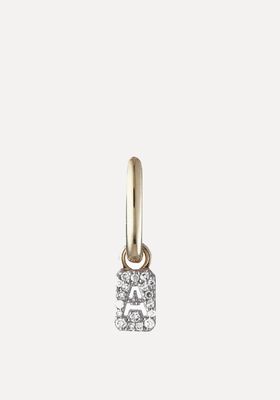 Solid Gold Tiny Diamond Alphabet Earring Charm & Mini Oval Hoop