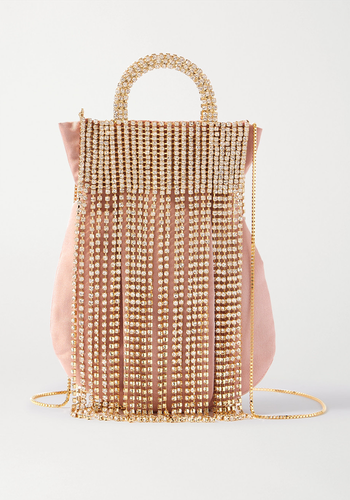 Follie Fringes Crystal-Embellished Gold-Tone & Taffeta Tote from Rosantica