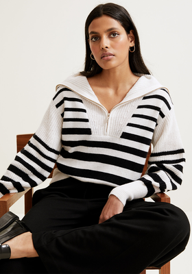 Striped Zip Up Jumper With Wool