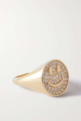Smiley 14-Karat Gold Diamond Signet Ring from Roxanne First