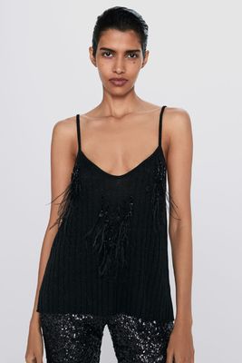 Sequin Effect Feather Top from Zara