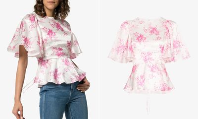 Frill Sleeve Floral Print Silk Blouse from Les Reveries