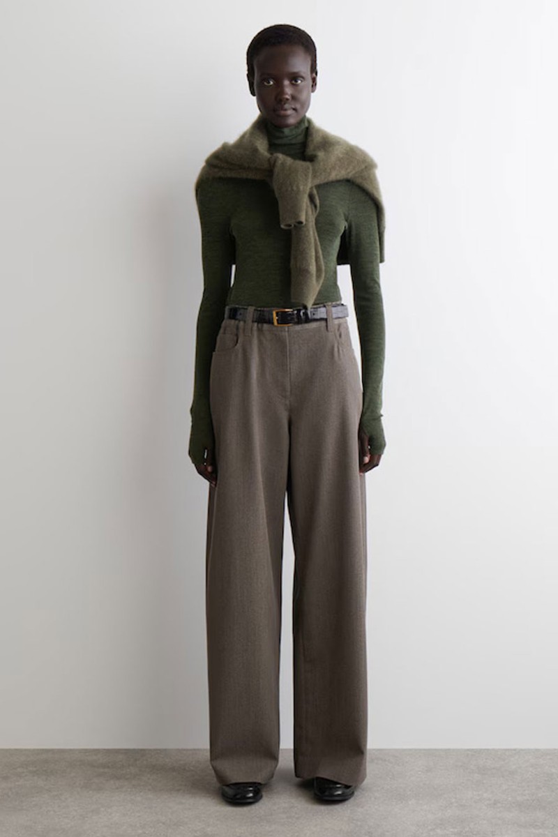 Regular Wool-Blend Wide-Leg Trousers