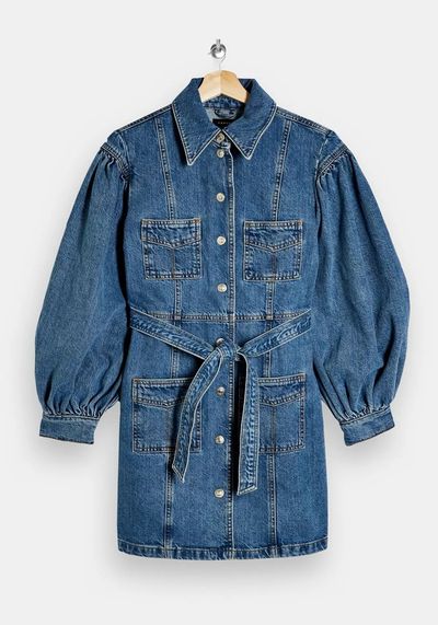 Denim Puff Sleeve Mini Shirt Dress