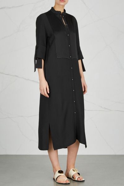 Midnight Blue Silk Trimmed Shirt Dress from Victoria Beckham