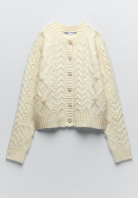 Knit Cardigan With Pearl Beads from Zara
