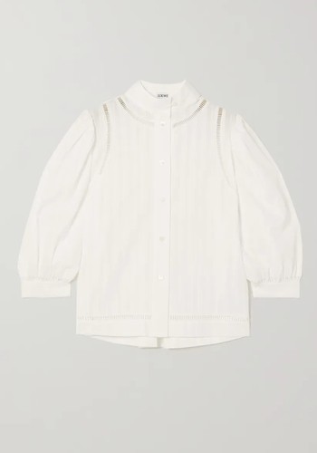 Embroidered Striped Cotton-Voile Blouse from Loewe