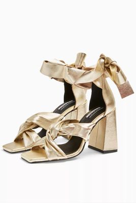 Revolve Leather Gold High Sandals from Topshop