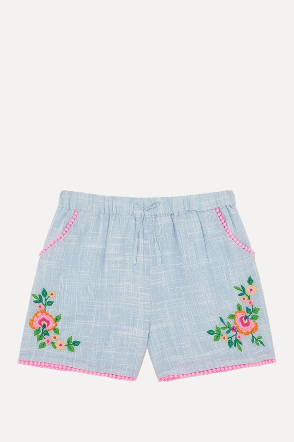 Floral Embroidered Slub Shorts from Monsoon
