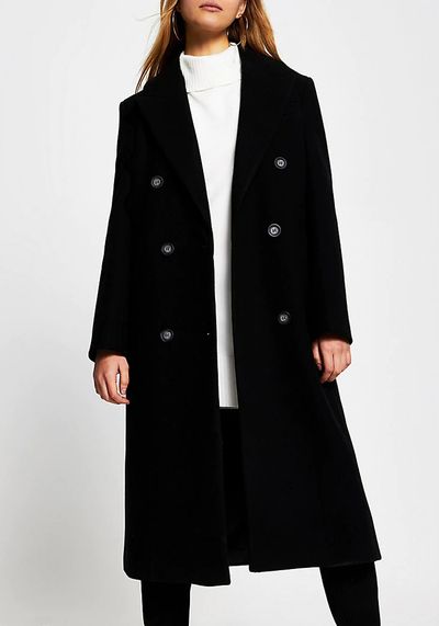 Black Wool Longline Boxy Coat