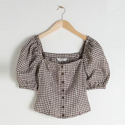 Linen Puff Sleeve Gingham Top from & Other Stories