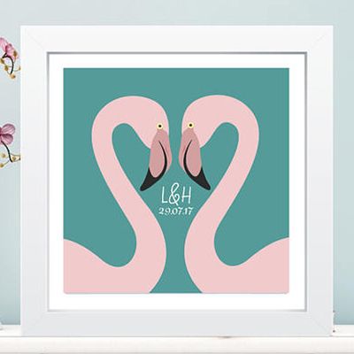 Box Framed Personalised Flamingo Couple Print from TheKeepsakeShopUK