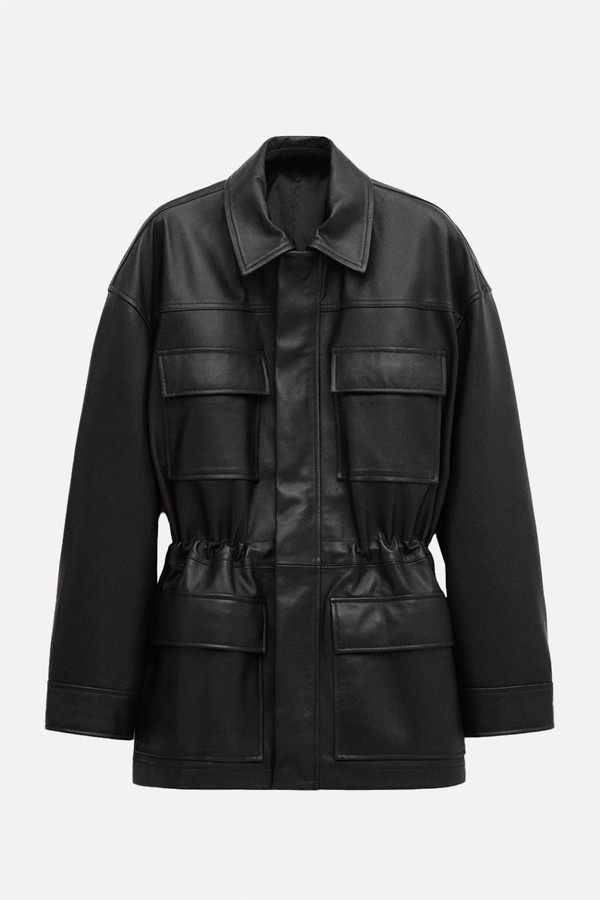 100% Leather Parka With Cinched Waist from Mango