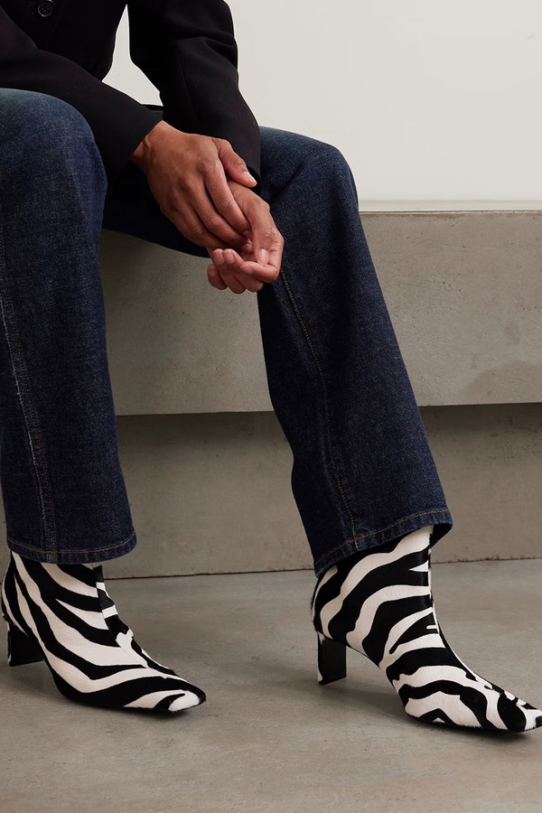 Ona Zebra-Print Calf Hair Ankle Boots from KHAITE