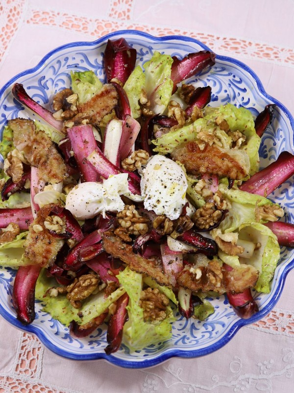Treviso Radicchio Salad With Guanciale, Walnuts & Poached Eggs