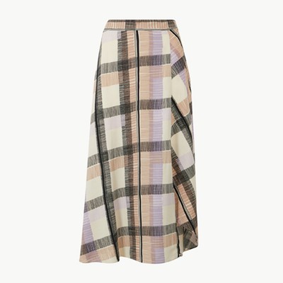 Checked Asymmetric Midi Skirt