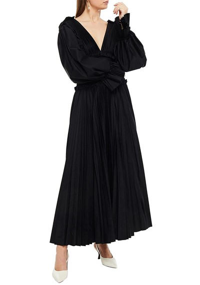 Dawny Shirred Pleated Cotton-Poplin Maxi Dress