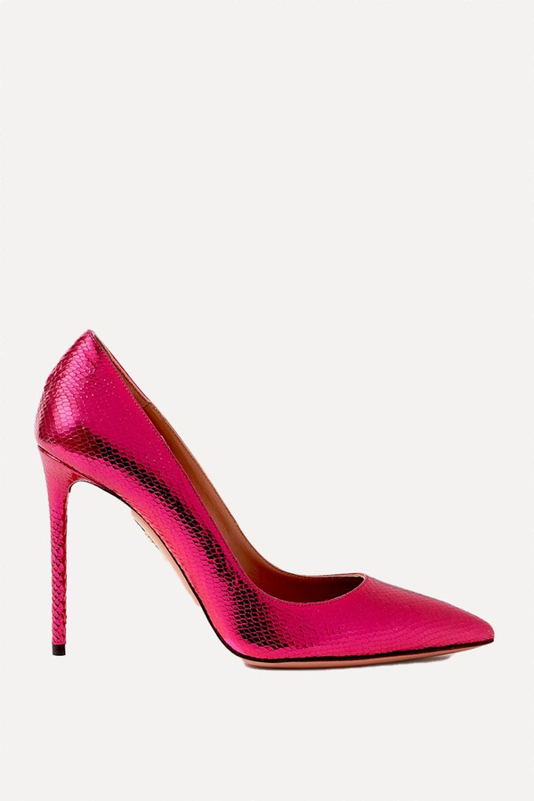 Purist 105 Metallic Snake-Effect Leather Pumps from Aquazzura
