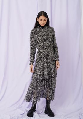 Printed Lurex Silk Dress With Ruffles from Maje