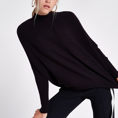 Black Rib Knit High Neck Long Sleeve Jumper