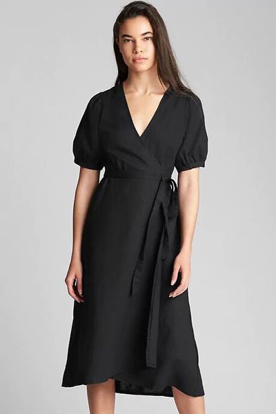 Wrap Midi Dress In Linen-Cotton 