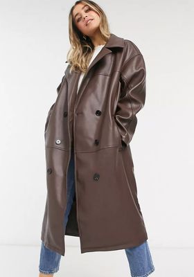 Brown Leather Trench Coat from ASOS Design