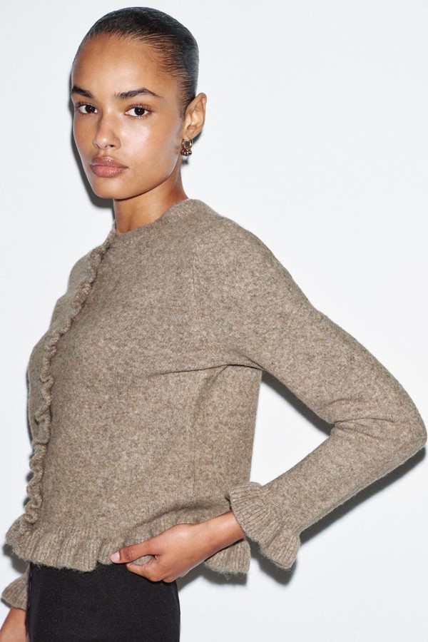 Knit Cardigan With Ruffle Trims